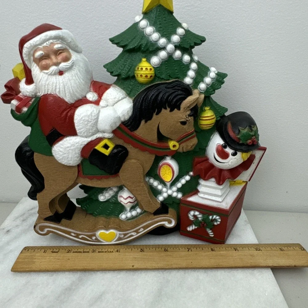 Vintage Burwood Products Christmas Tree Santa Claus Wall Hanging Rocking Horse
